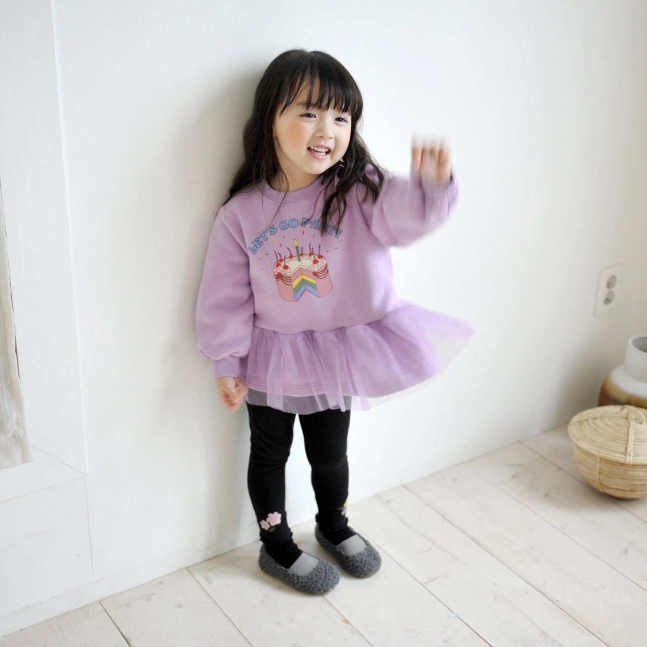 Flower Leggings [Black/5/S(2-3yr)]