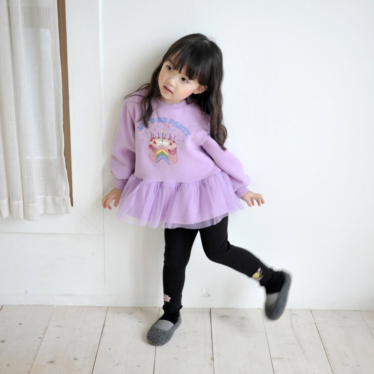 Flower Leggings [Black/5/S(2-3yr)]