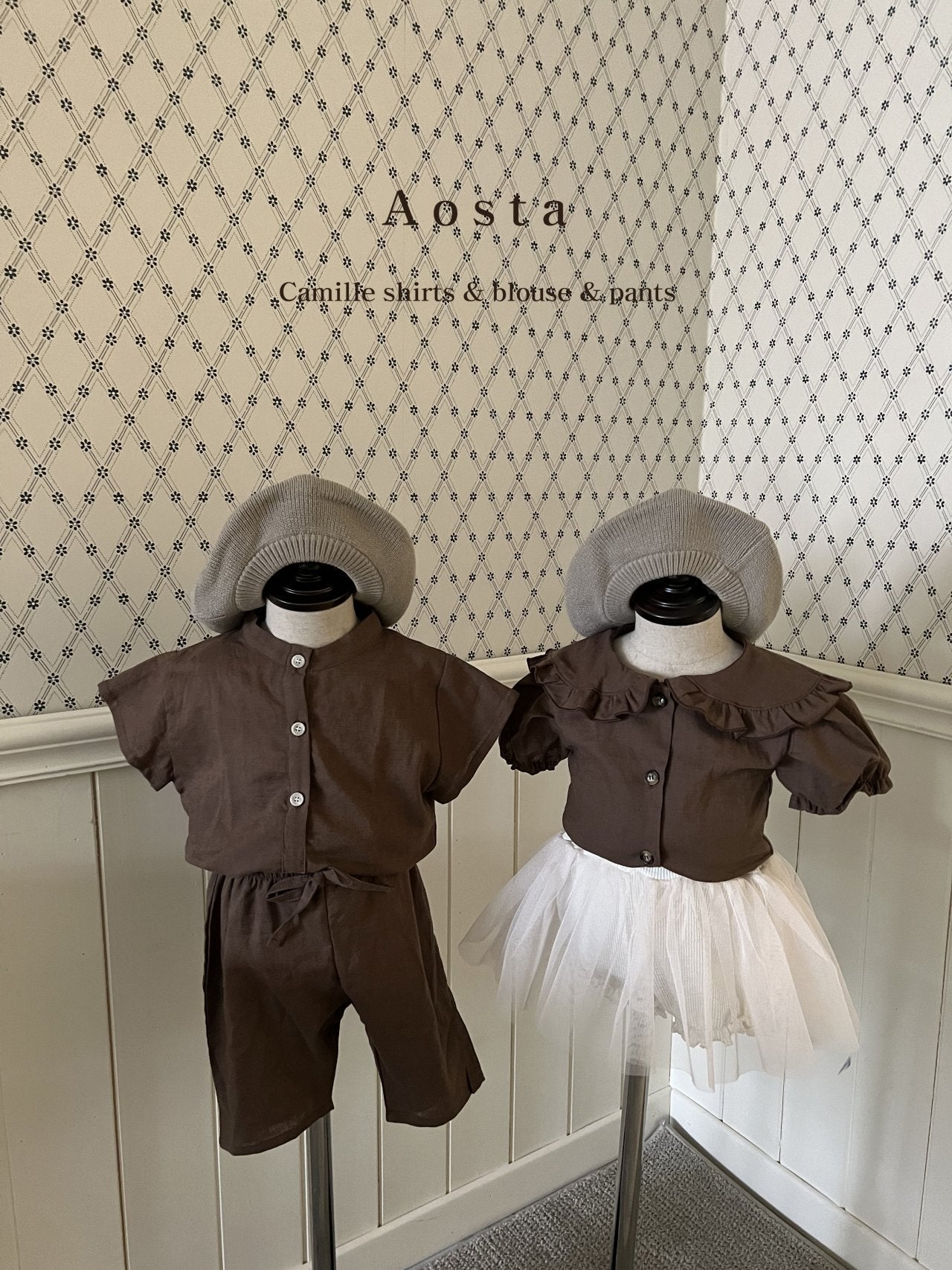 Camille Shirts [Brown, Beige/L(2-3yr)]