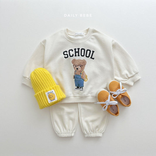 School Bear Top Bottom Set [Cream/L(4-5yr)]