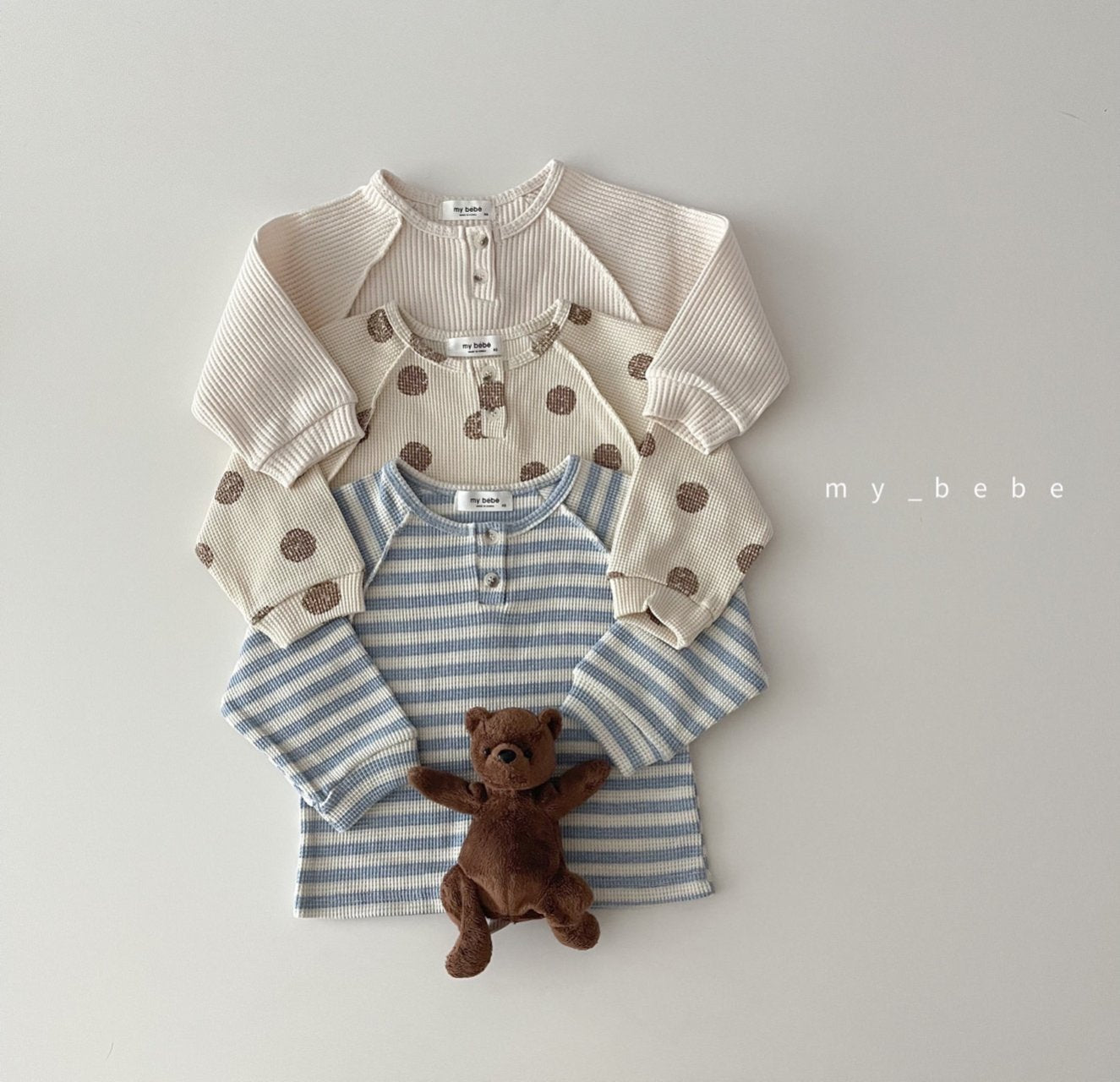 Waffle Button Point T-Shirt [Dot/M(3-4yr), Stripe/L(5-6yr)]