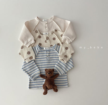 Waffle Button Point T-Shirt [Dot/M(3-4yr), Stripe/L(5-6yr)]