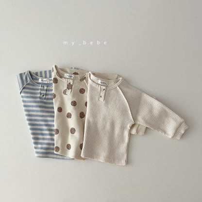 Waffle Button Point T-Shirt [Dot/M(3-4yr), Stripe/L(5-6yr)]