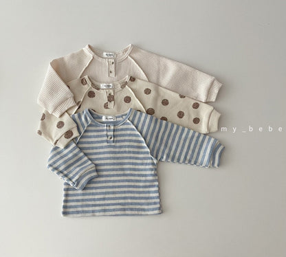 Waffle Button Point T-Shirt [Dot/M(3-4yr), Stripe/L(5-6yr)]