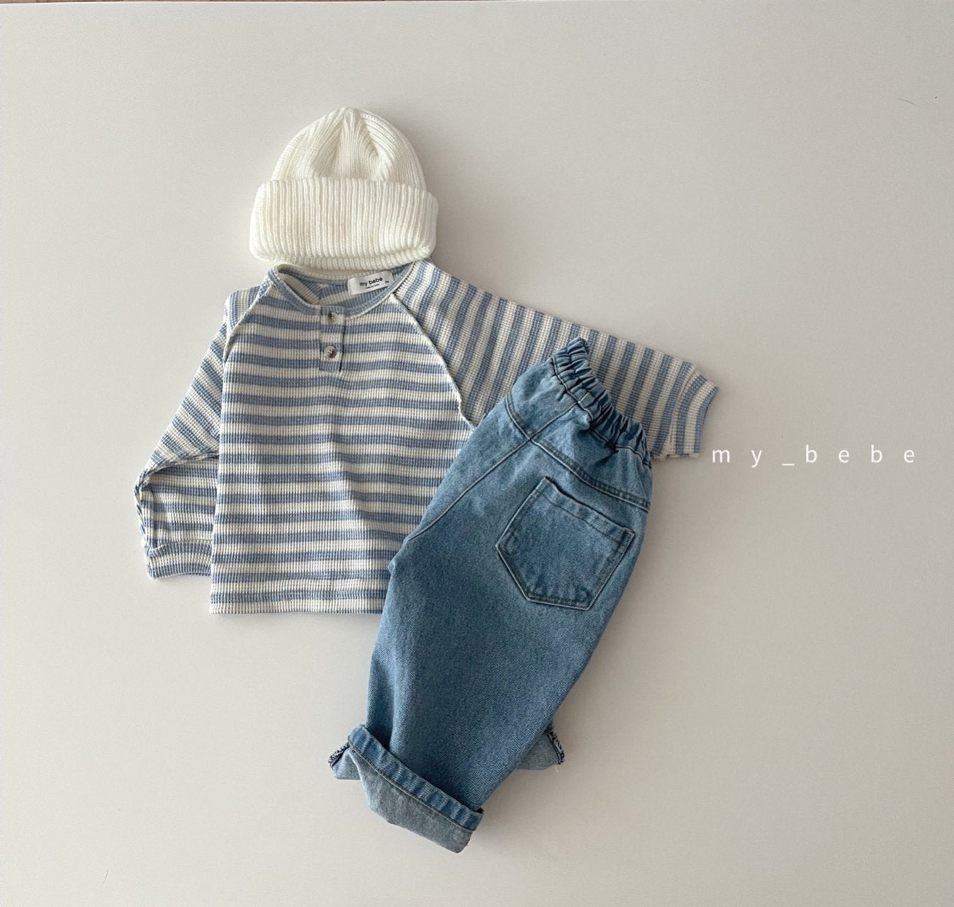 Waffle Button Point T-Shirt [Dot/M(3-4yr), Stripe/L(5-6yr)]