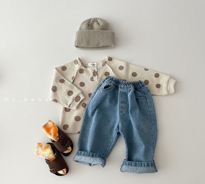 Waffle Button Point T-Shirt [Dot/M(3-4yr), Stripe/L(5-6yr)]