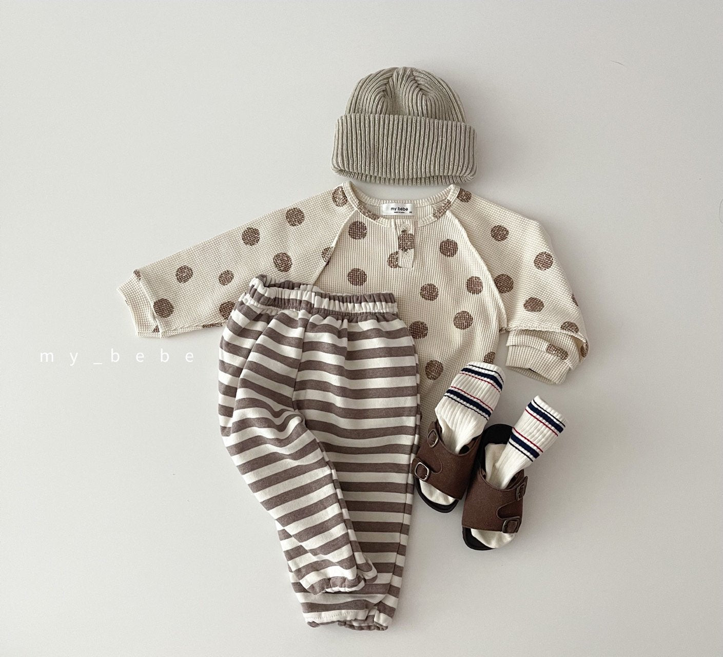 Waffle Button Point T-Shirt [Dot/M(3-4yr), Stripe/L(5-6yr)]