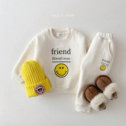Smile Friend Top Bottom Set [White Melange/L(4-5yr)]
