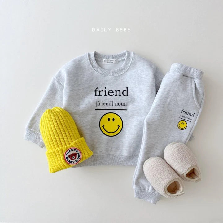 Smile Friend Top Bottom Set [White Melange/L(4-5yr)]