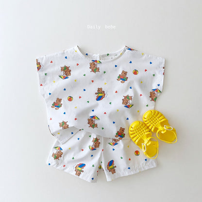 Vacation Bear Top Bottom Set [White/M(3-4yr)]