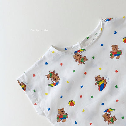 Vacation Bear Top Bottom Set [White/M(3-4yr)]