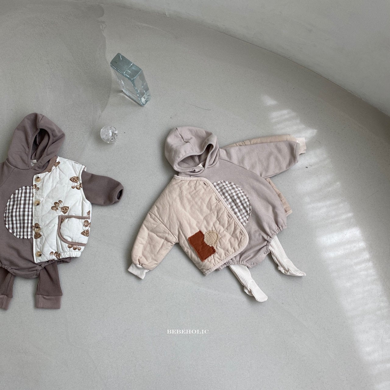 Round Check Body Suit [Dark Beige/L(12-18m)]