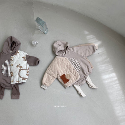 Round Check Body Suit [Dark Beige/L(12-18m)]