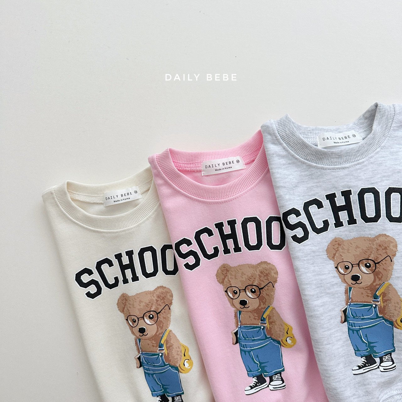 School Bear Top Bottom Set [Cream/L(4-5yr)]