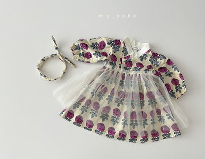 Floral Dress Hanbok + Hair Band Set [M(3-4yr)]